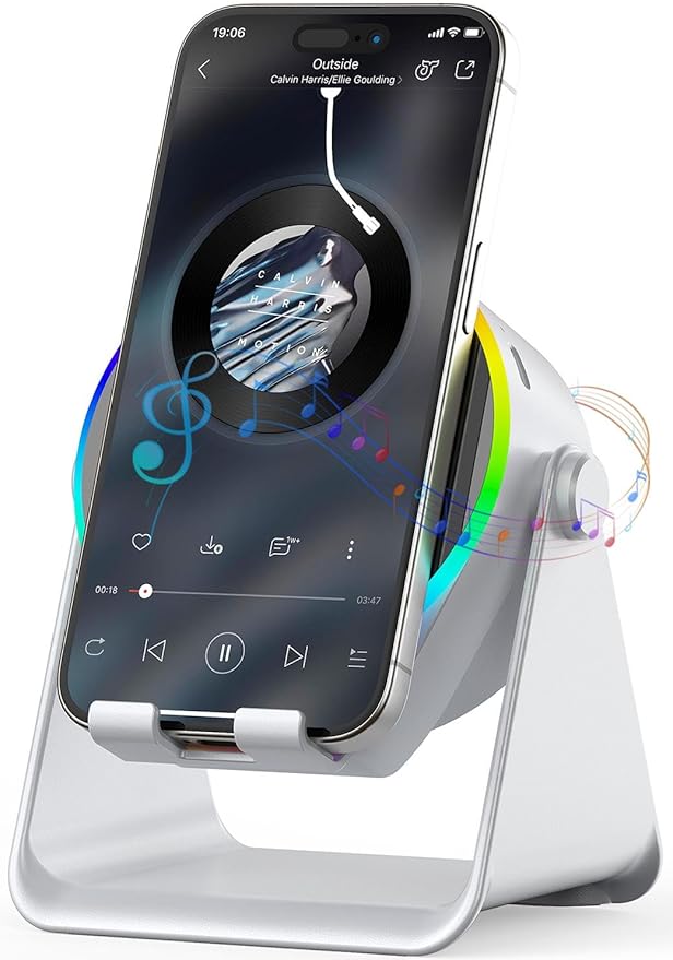 4-in-1 Wireless Induction Speaker with RGB Lights, Phone Stand & 360° Rotating Design