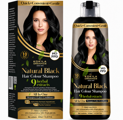 Instant Hair Dye Shampoo | Hair Colour - Natural Black for Women and Men - 420ml